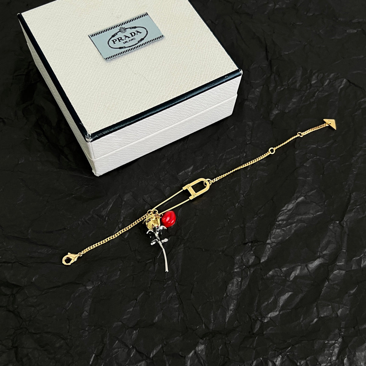 Prada Gold-Tone Safety Pin Rose Charm Bracelet - album image 4