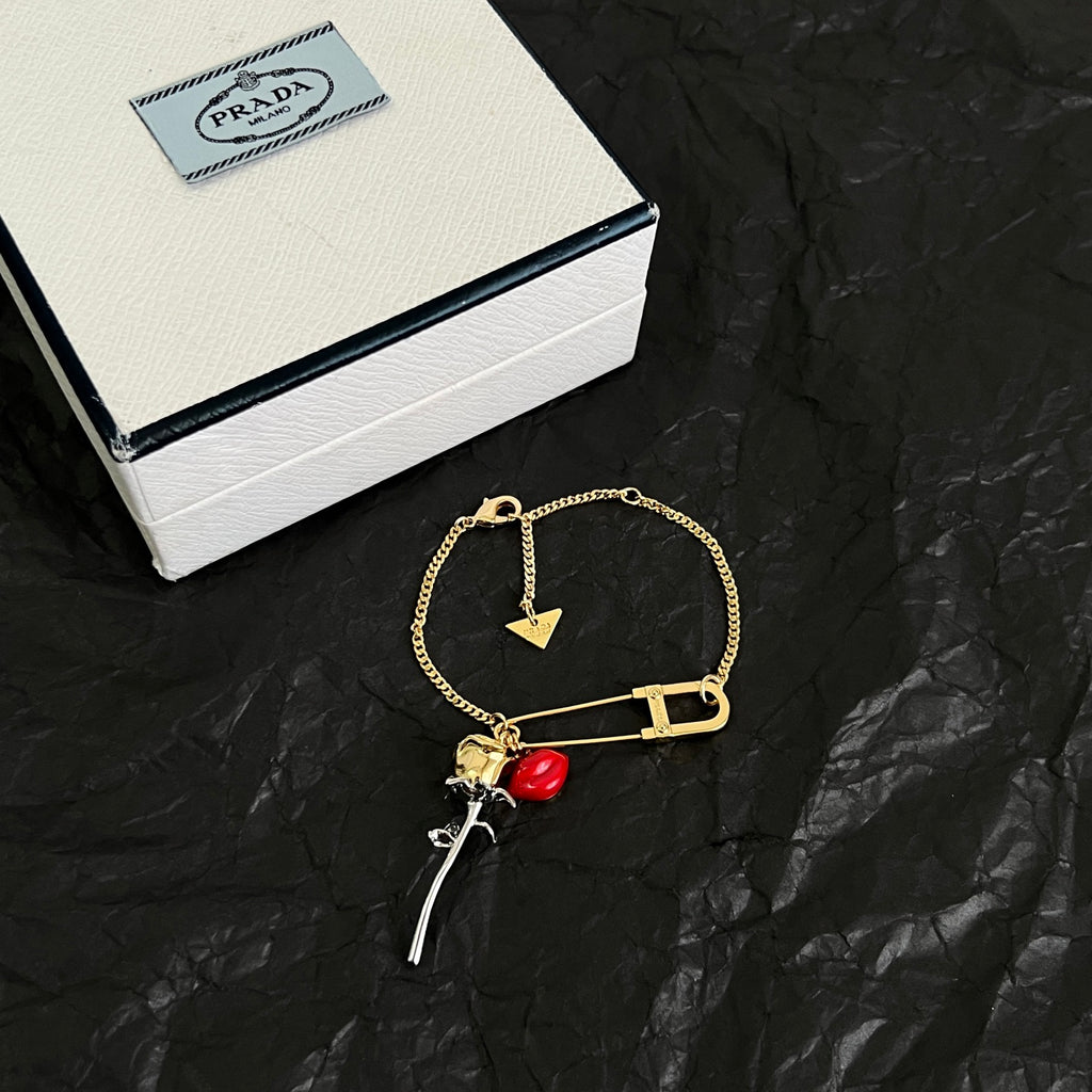 Prada Gold-Tone Safety Pin Rose Charm Bracelet - album image 3