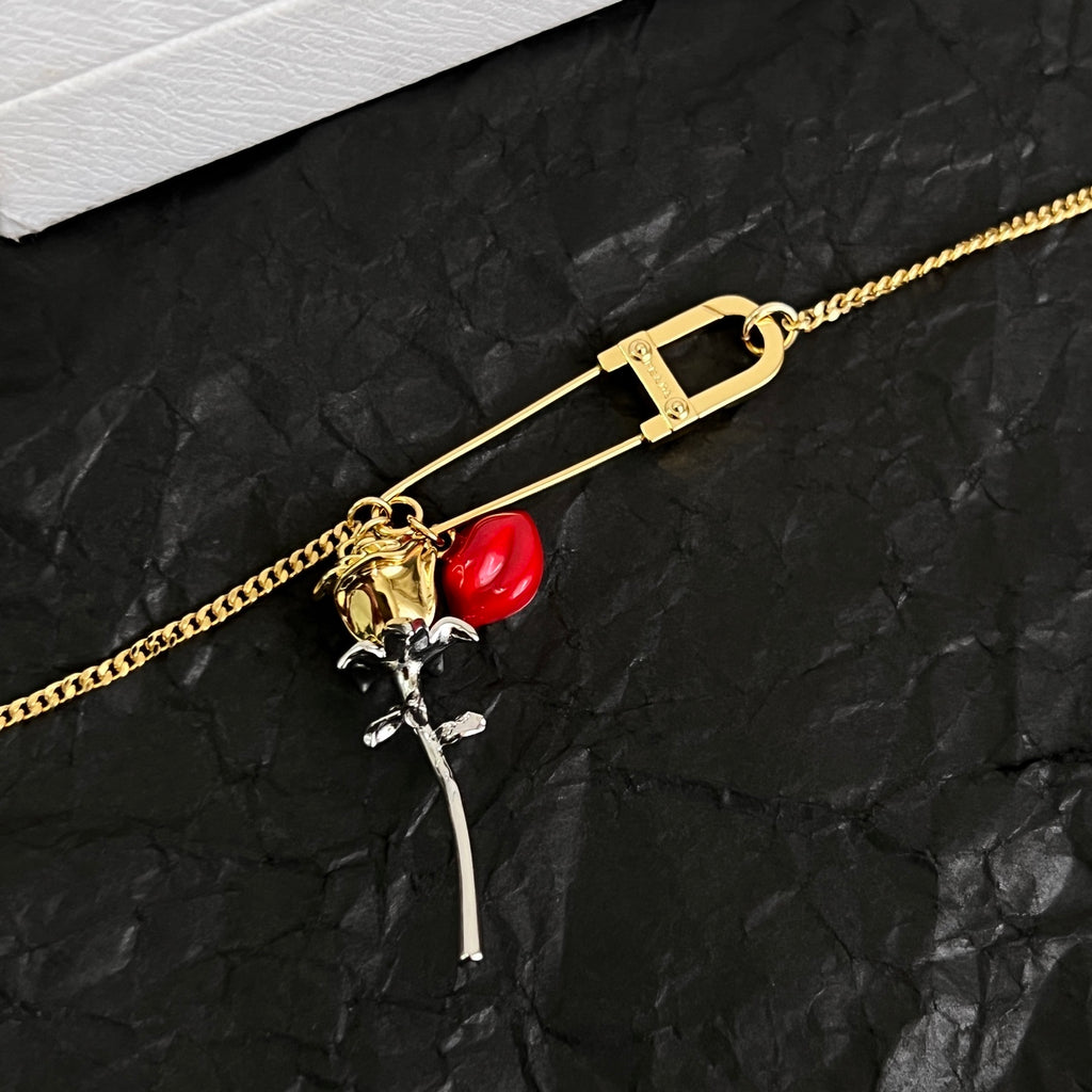 Prada Gold-Tone Safety Pin Rose Charm Bracelet - album image 6
