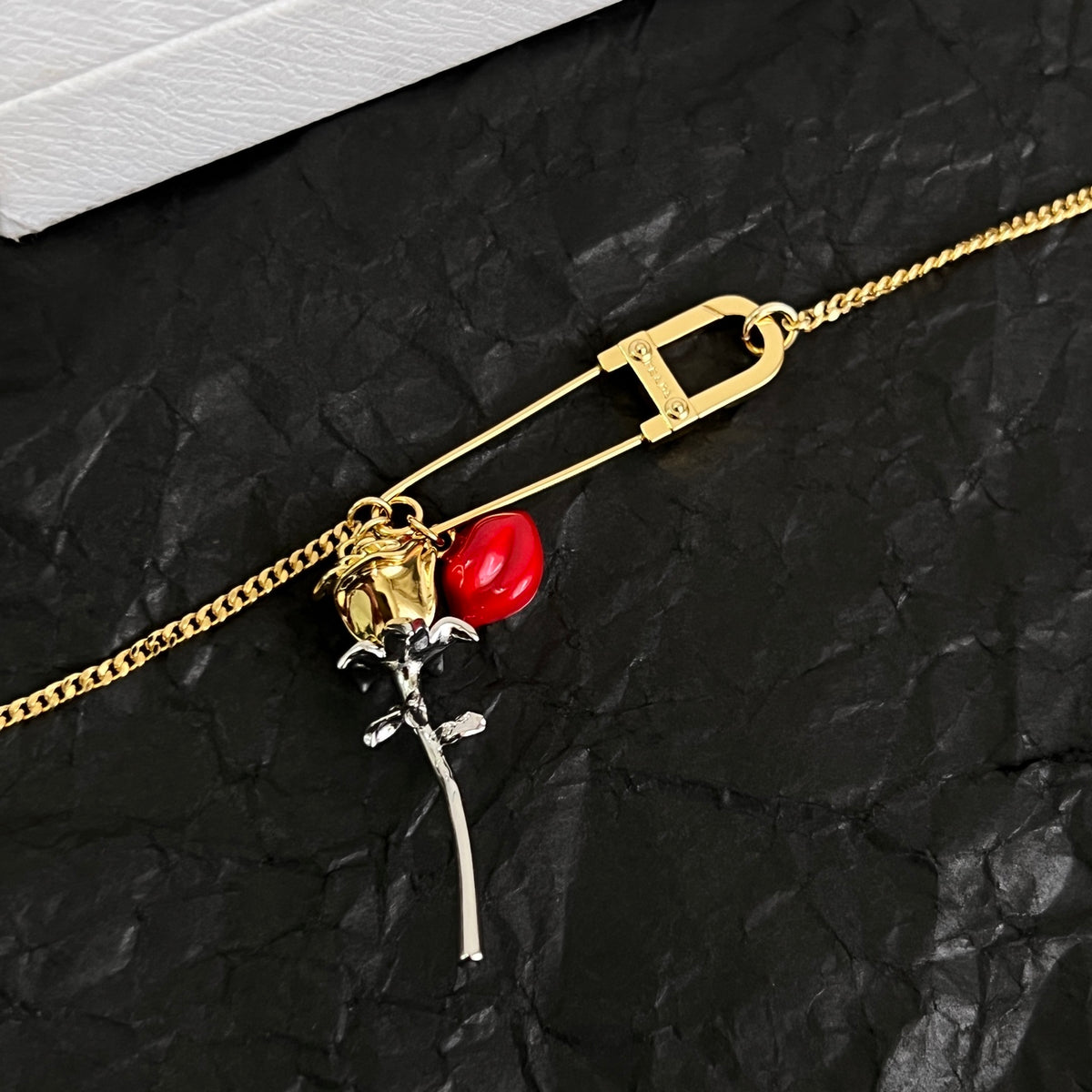 Prada Gold-Tone Safety Pin Rose Charm Bracelet - album image 6