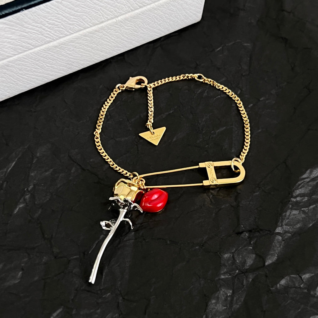 Prada Gold-Tone Safety Pin Rose Charm Bracelet - album image 5