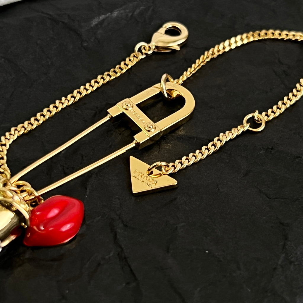 Prada Gold-Tone Safety Pin Rose Charm Bracelet - album image 8