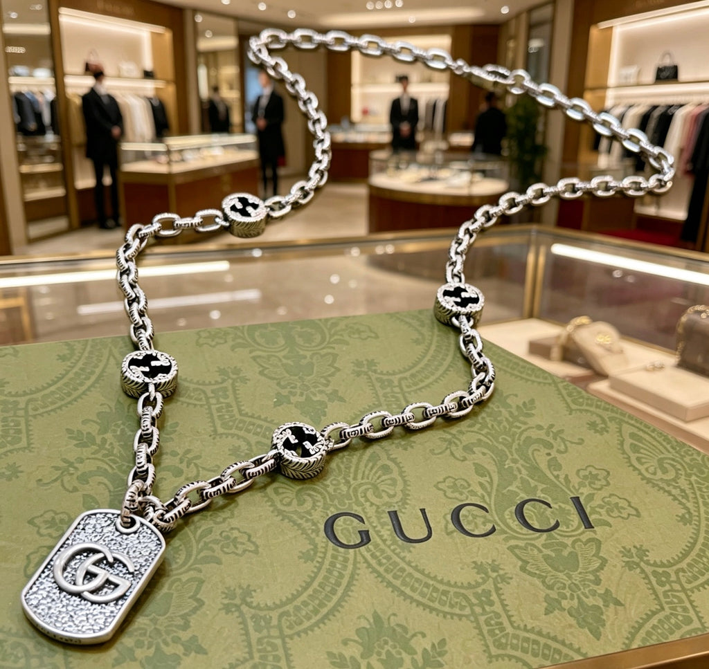 Gucci Anger Forest Interlocking G Antique Silver-Tone Silver-Tone Antiqued Chain Necklace - album image 8