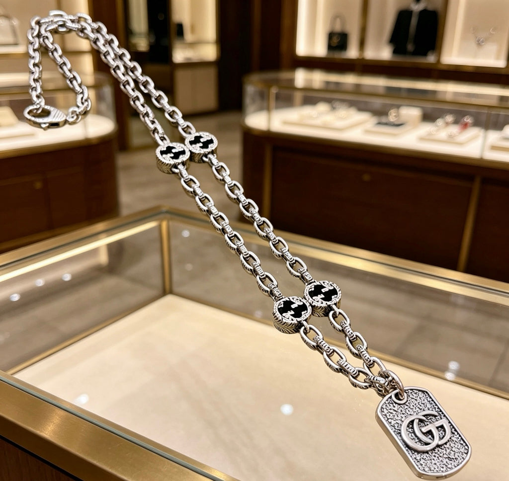 Gucci Anger Forest Interlocking G Antique Silver-Tone Silver-Tone Antiqued Chain Necklace - album image 6