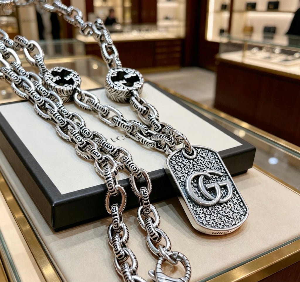 Gucci Anger Forest Interlocking G Antique Silver-Tone Silver-Tone Antiqued Chain Necklace - album image 5