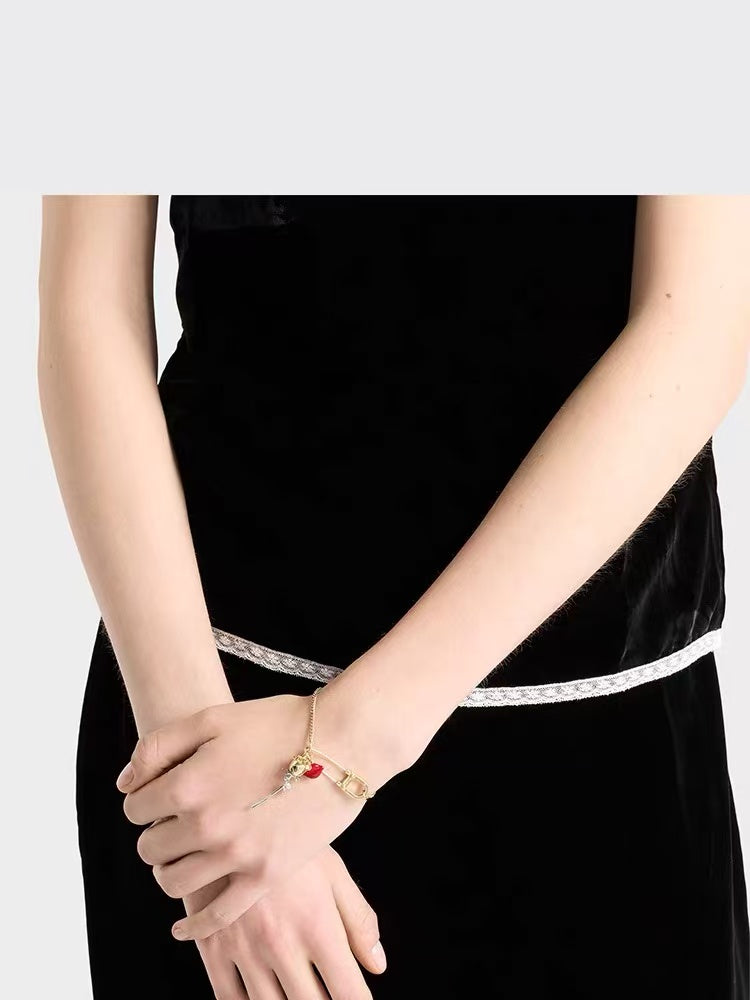 Prada Gold-Tone Safety Pin Rose Charm Bracelet - album image 2