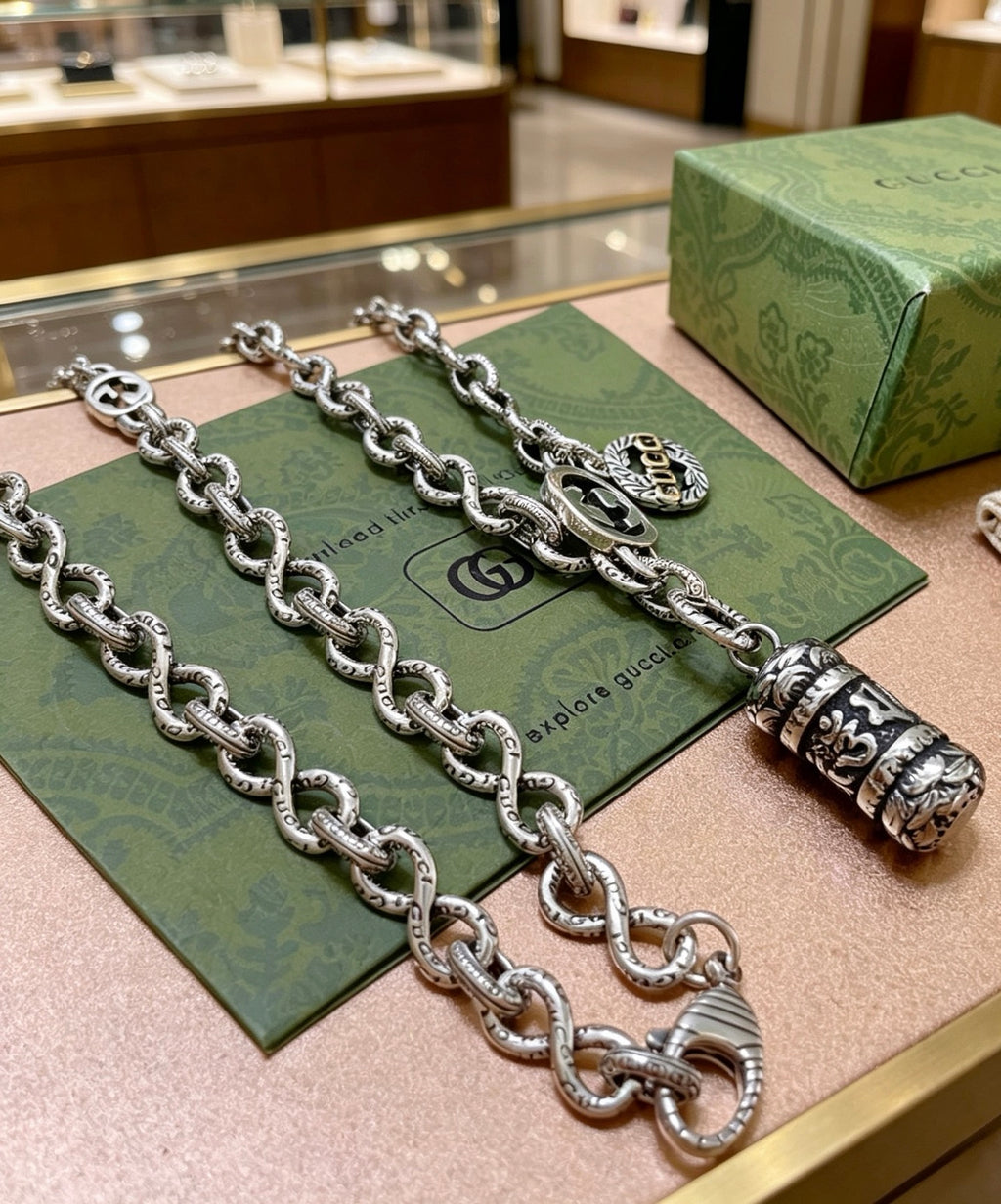Gucci Anger Forest Interlocking G Antiqued Chain Necklace - album image 5