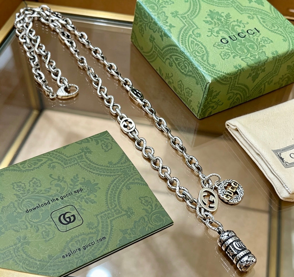 Gucci Anger Forest Interlocking G Antiqued Chain Necklace - album image 2