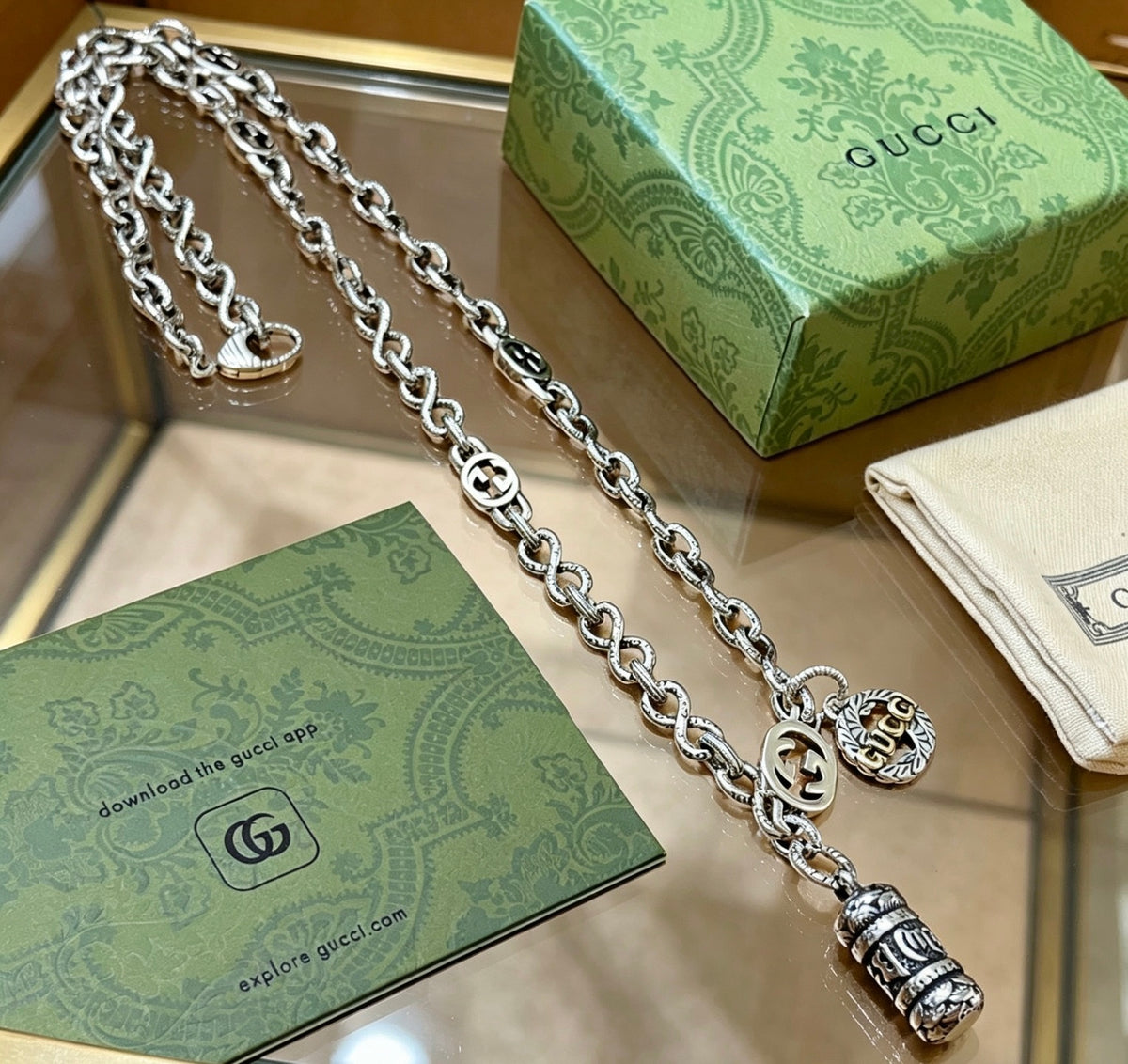 Gucci Anger Forest Interlocking G Antiqued Chain Necklace - album image 2