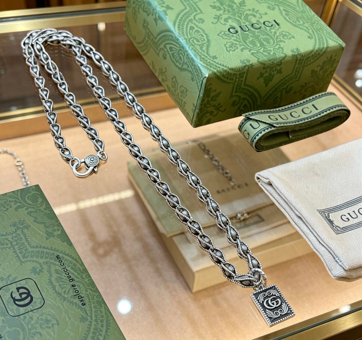 Gucci Anger Forest Interlocking G Antiqued Chain Necklace - album image 5