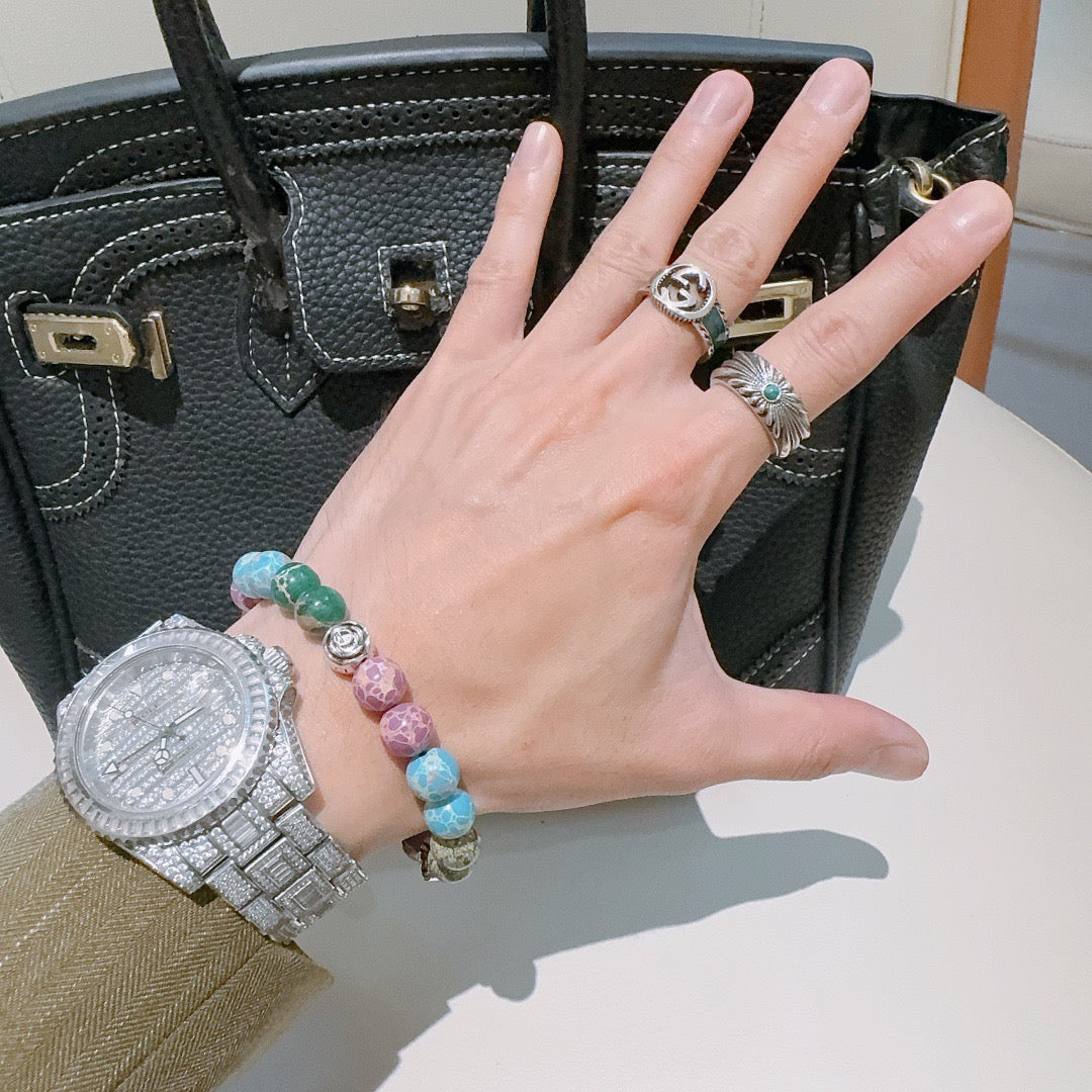 Gucci Anger Forest Interlocking G Patterned Stone Agate Beaded Snake Bracelet - album image 3