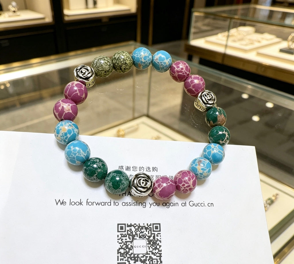 Gucci Anger Forest Interlocking G Patterned Stone Agate Beaded Snake Bracelet - album image 6