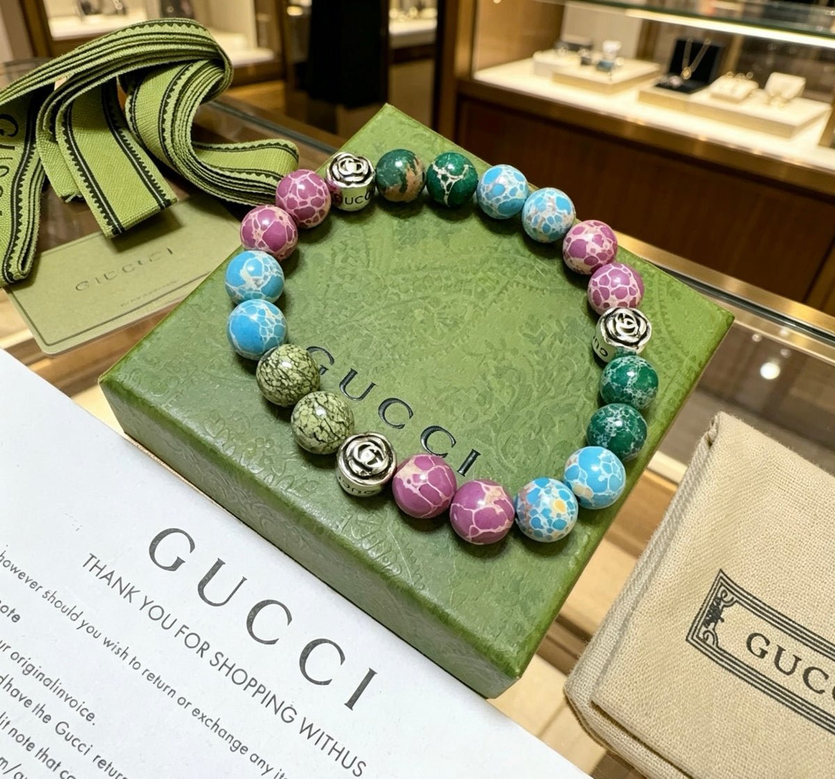 Gucci Anger Forest Interlocking G Patterned Stone Agate Beaded Snake Bracelet - album image 9