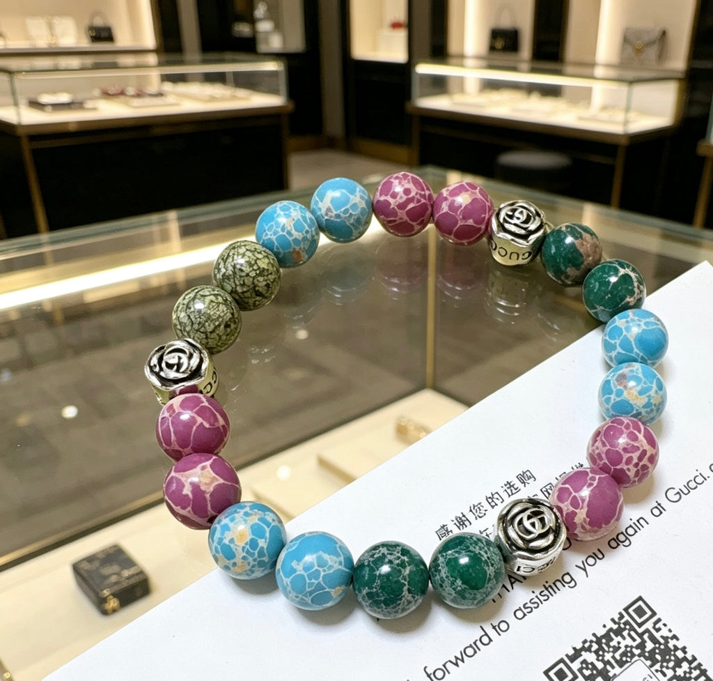 Gucci Anger Forest Interlocking G Patterned Stone Agate Beaded Snake Bracelet - album image 8