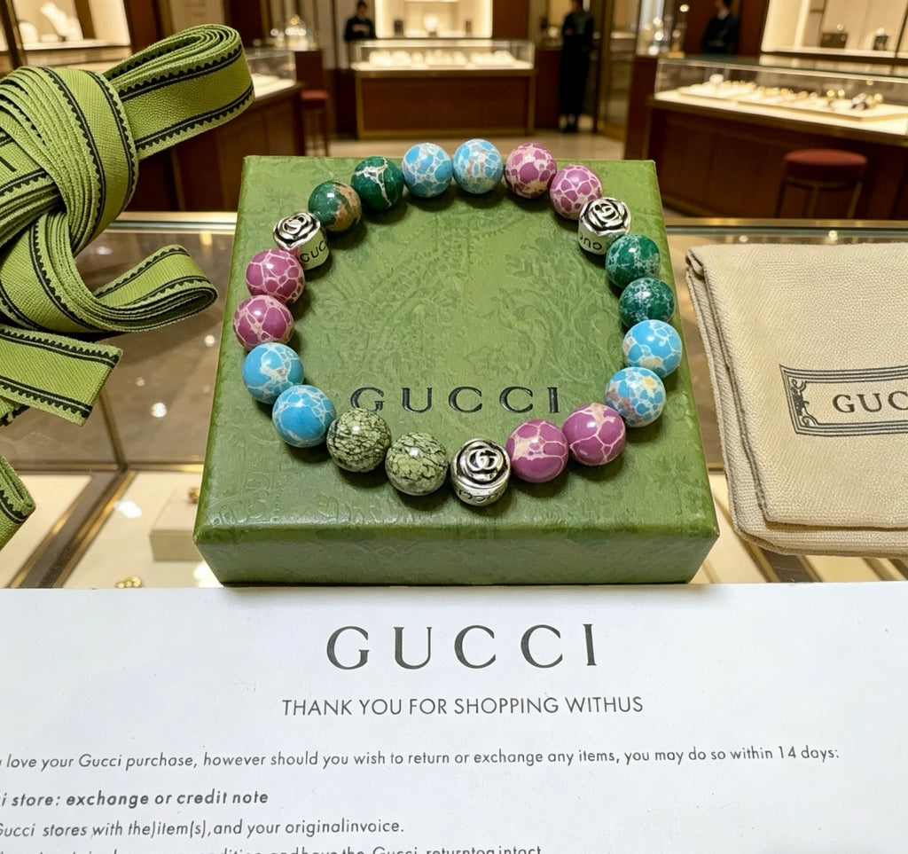Gucci Anger Forest Interlocking G Patterned Stone Agate Beaded Snake Bracelet - album image 5