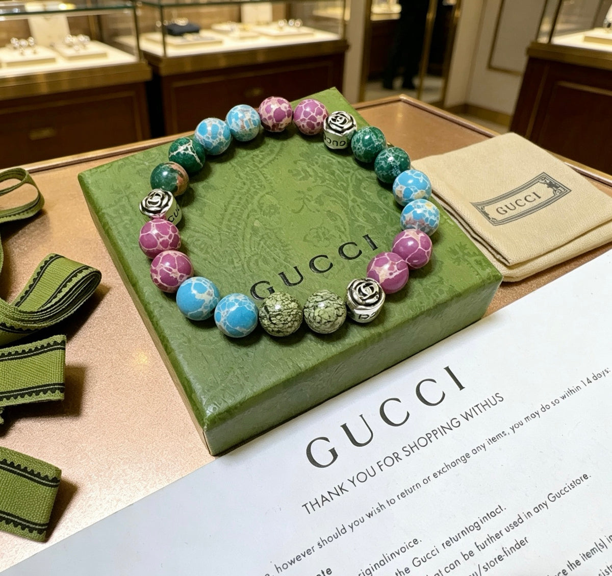 Gucci Anger Forest Interlocking G Patterned Stone Agate Beaded Snake Bracelet - album image 2