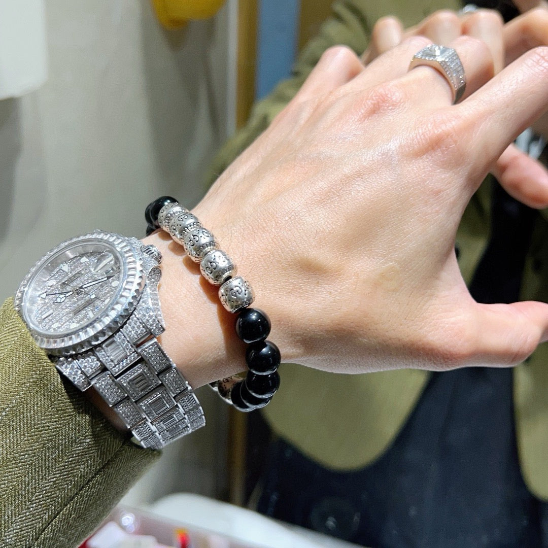 Gucci Anger Forest Interlocking G Black Agate Agate Crystal Accent Antiqued Bracelet - album image 7