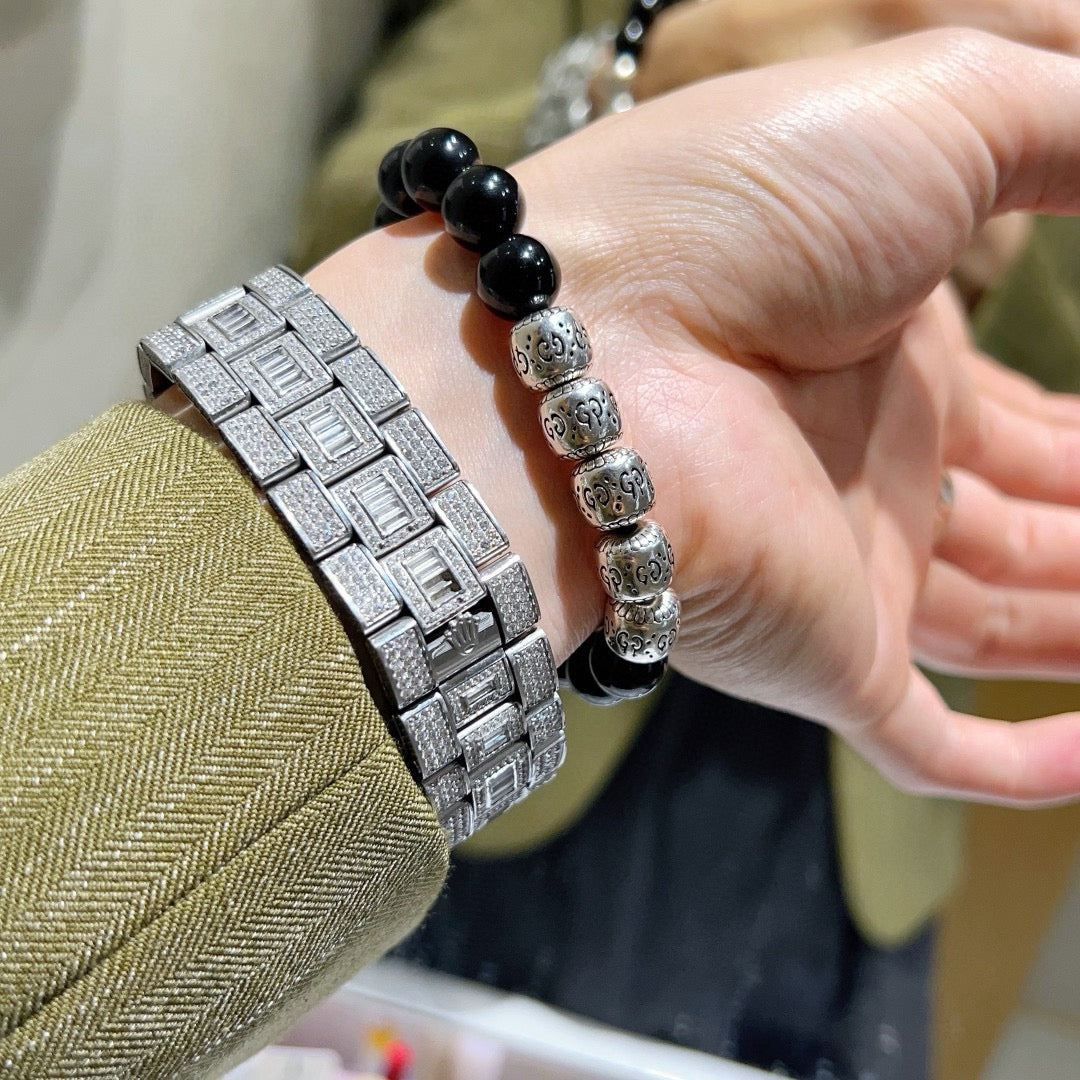 Gucci Anger Forest Interlocking G Black Agate Agate Crystal Accent Antiqued Bracelet - album image 4