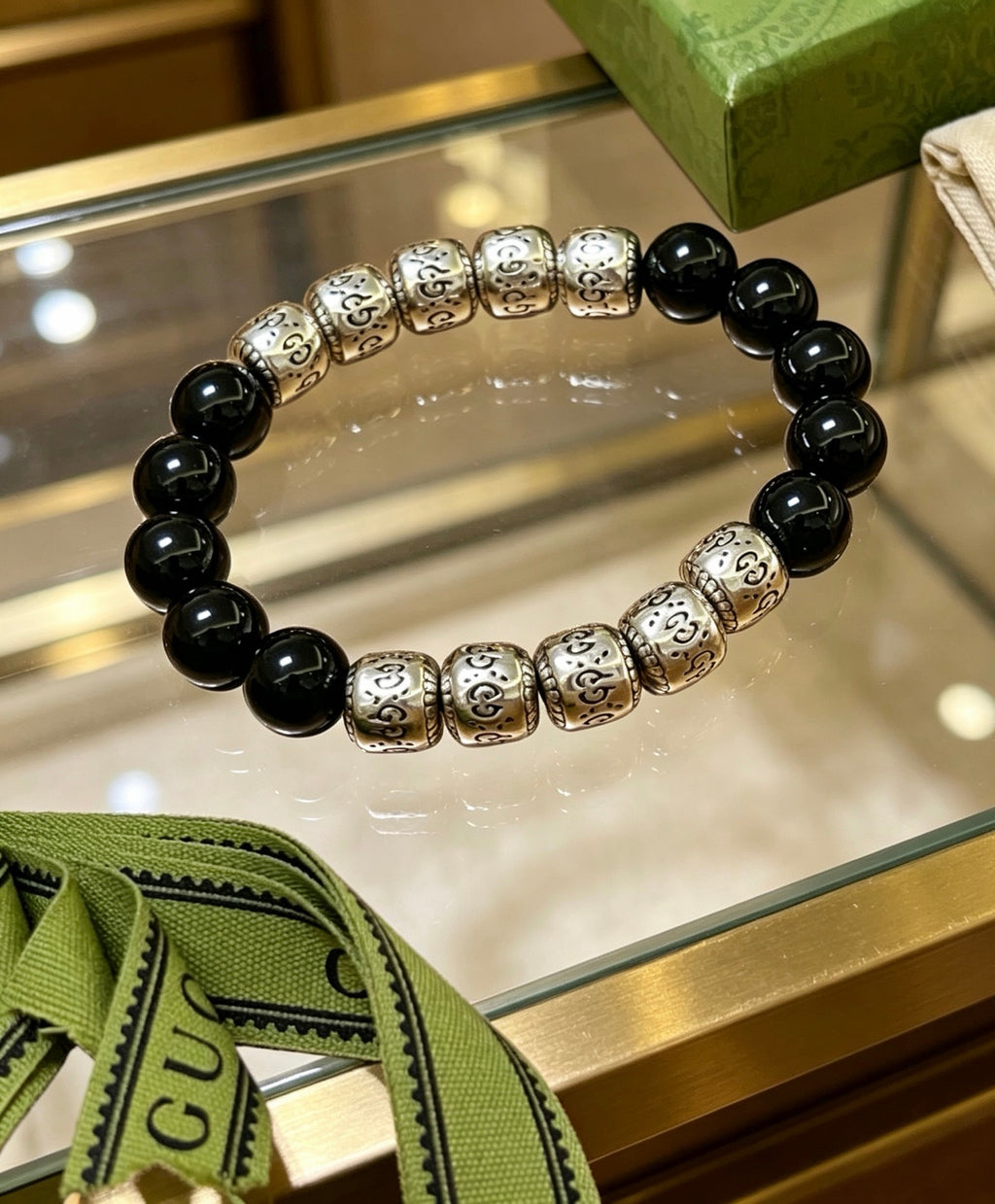 Gucci Anger Forest Interlocking G Black Agate Agate Crystal Accent Antiqued Bracelet - album image 2