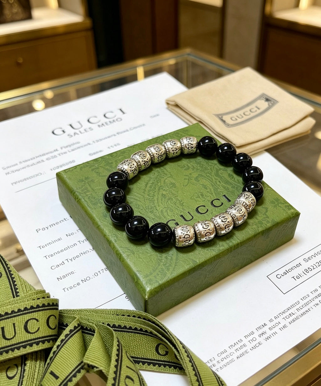 Gucci Anger Forest Interlocking G Black Agate Agate Crystal Accent Antiqued Bracelet - album image 6