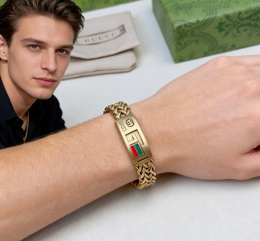 Gucci Gold-Tone Wide Woven Open Bangle - album image 3
