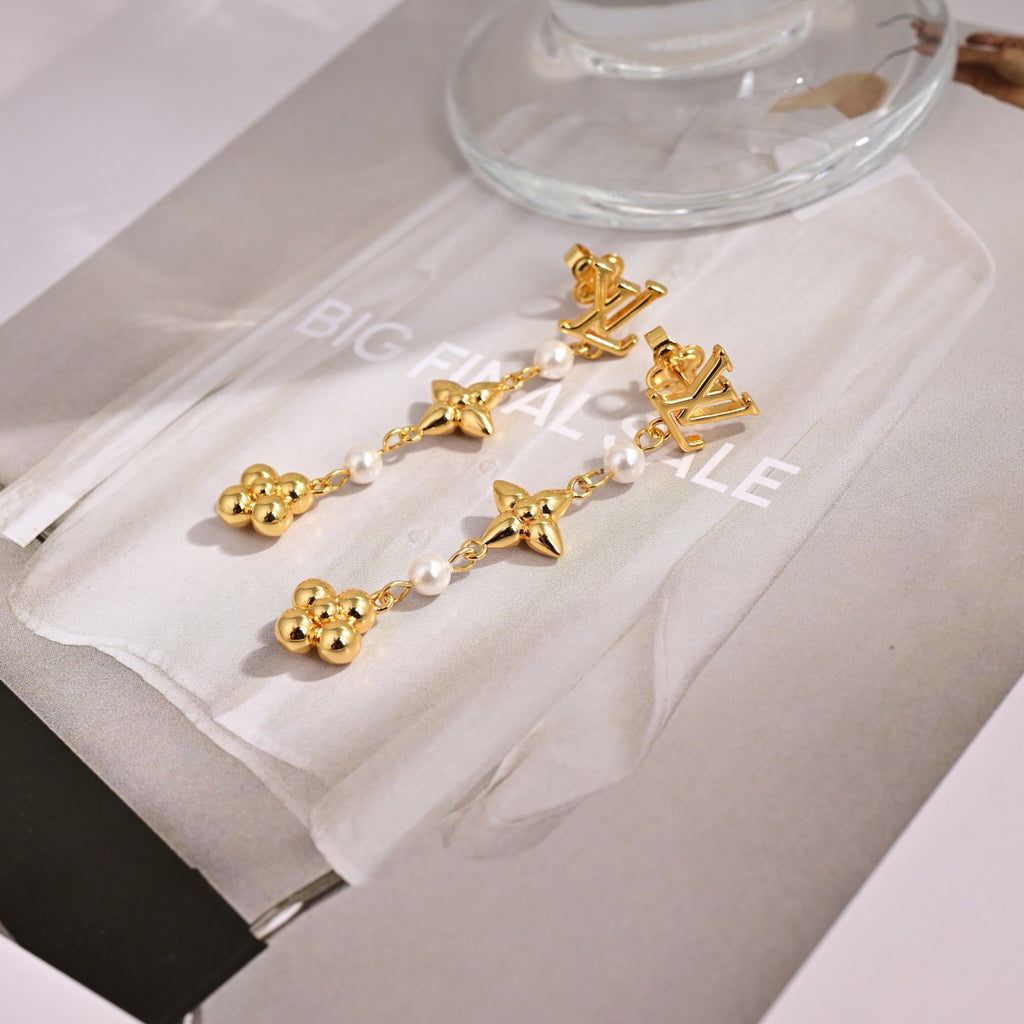 Louis Vuitton Gold-Tone Long Flower Drop Earrings - album image 2