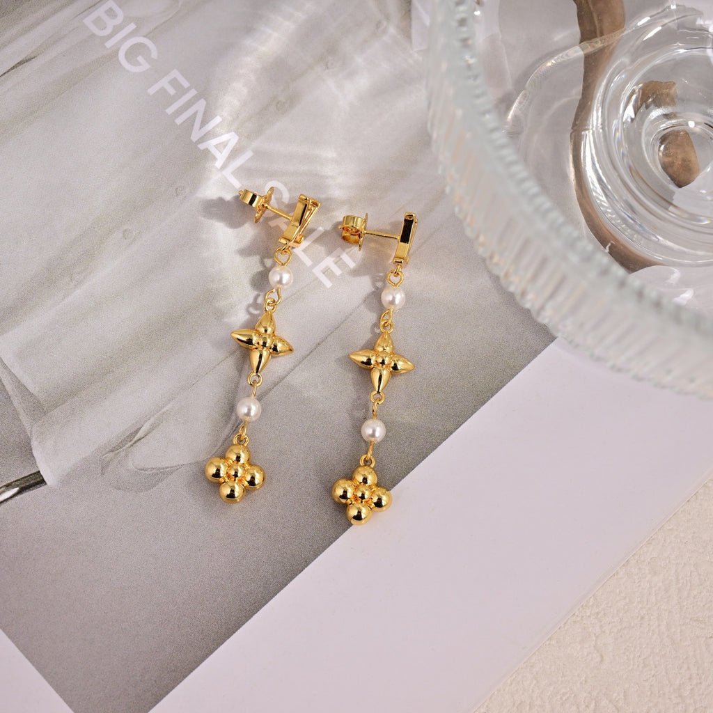 Louis Vuitton Gold-Tone Long Flower Drop Earrings - album image 6