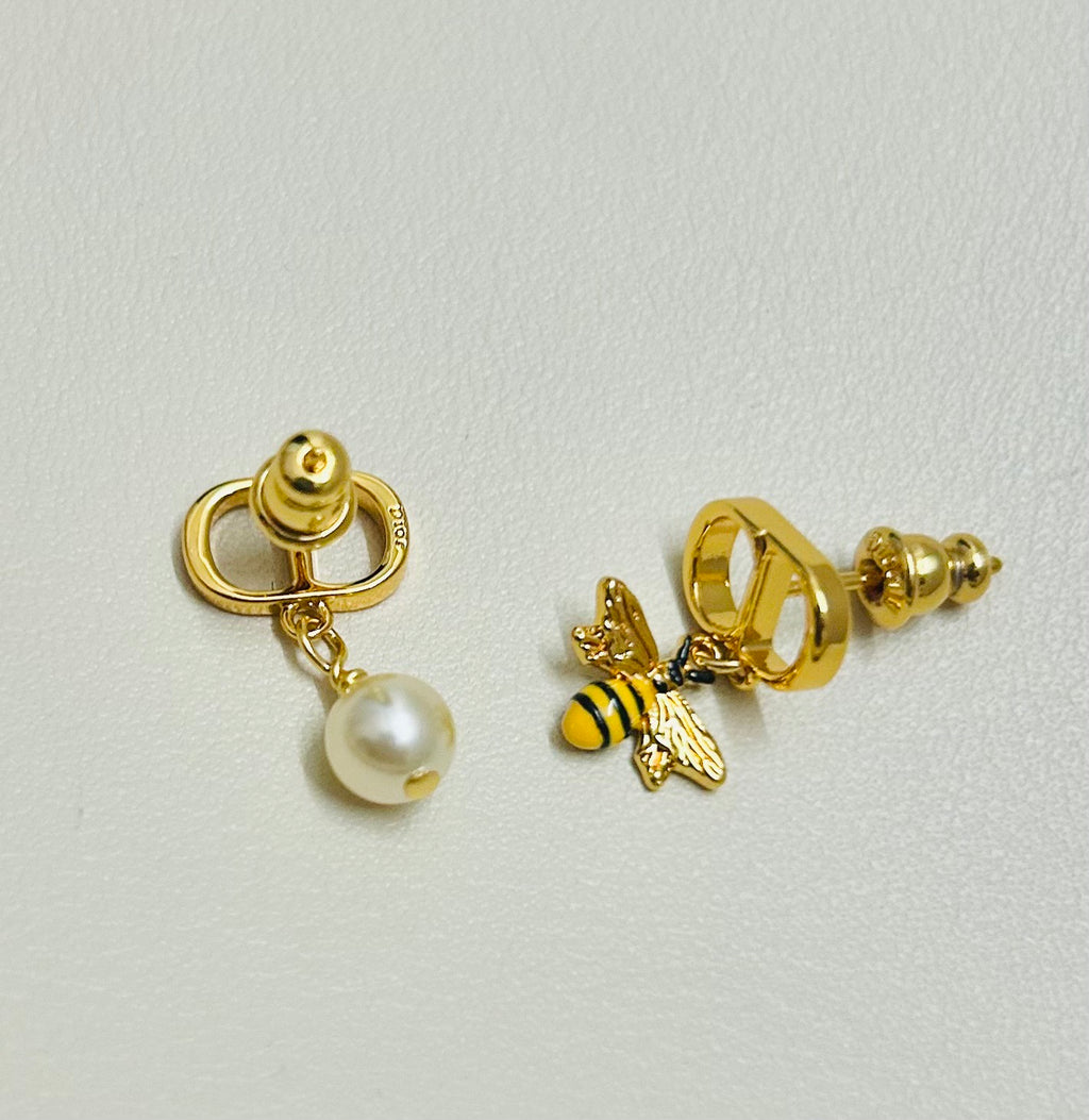 Dior Asymmetric CD Bee and Pearl-Look Earrings - product image 2