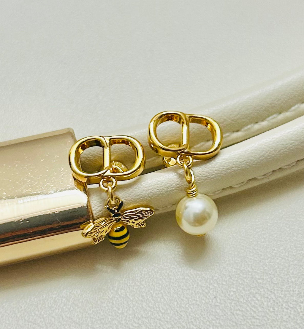 Dior Asymmetric CD Bee and Pearl-Look Earrings - product image 5