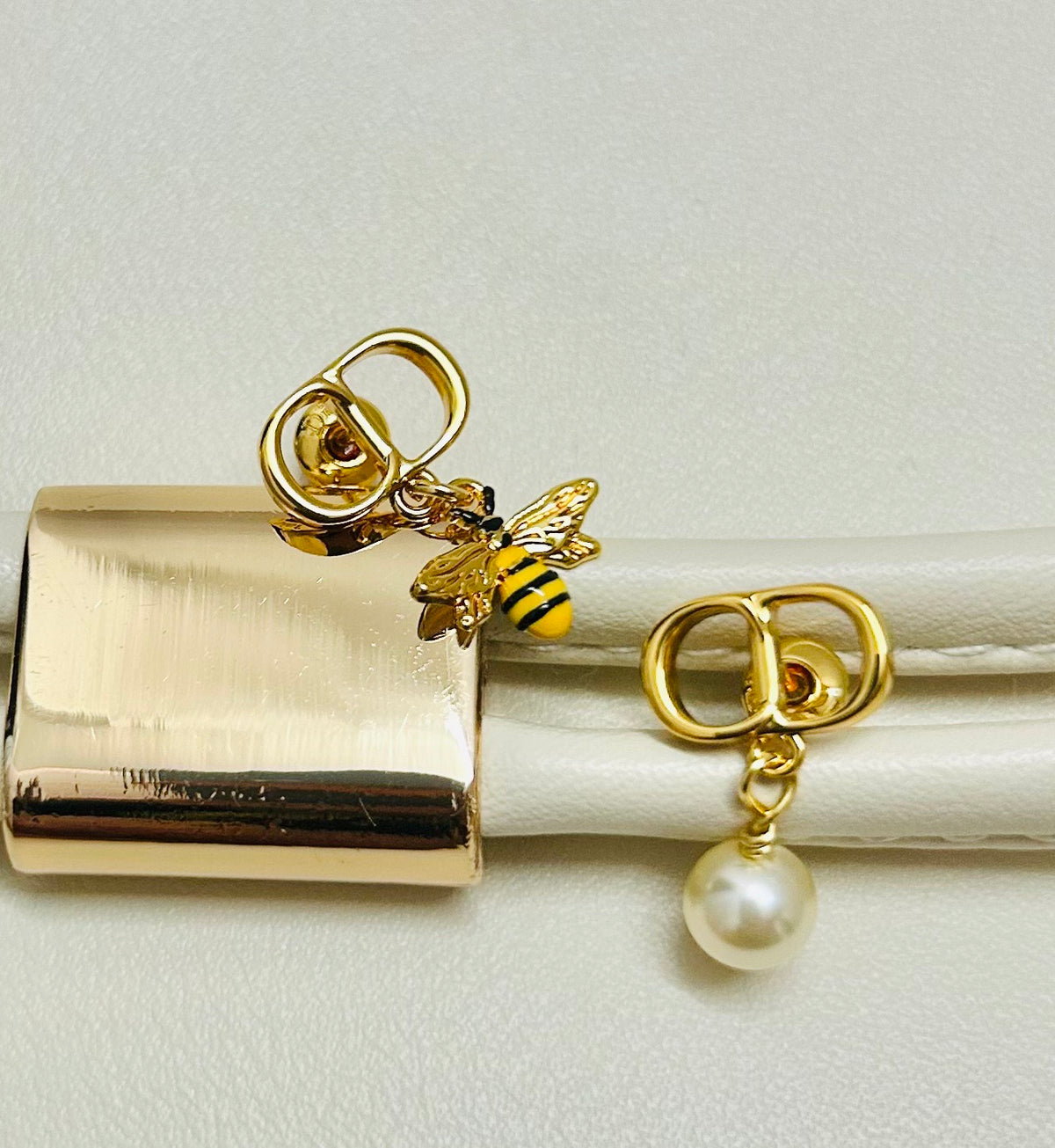 Dior Asymmetric CD Bee and Pearl-Look Earrings - product image 6