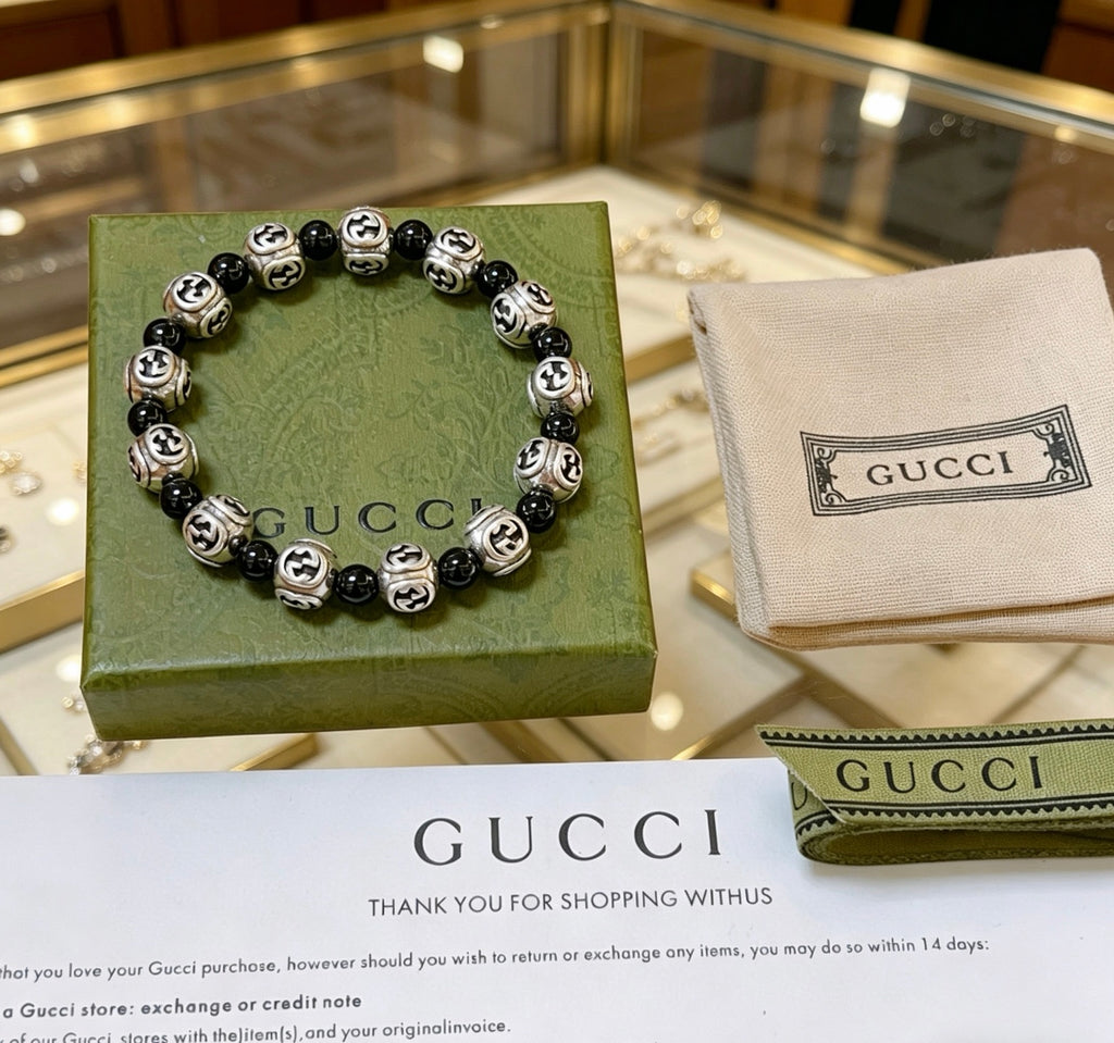 Gucci Anger Forest Interlocking G Black Agate Agate Crystal Accent Antiqued Bracelet - album image 4