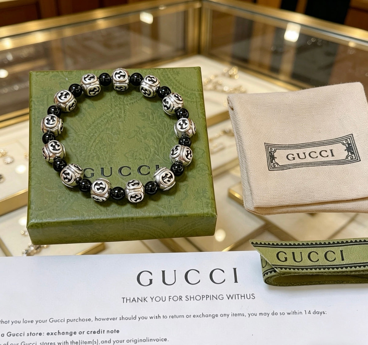 Gucci Anger Forest Interlocking G Black Agate Agate Crystal Accent Antiqued Bracelet - album image 4