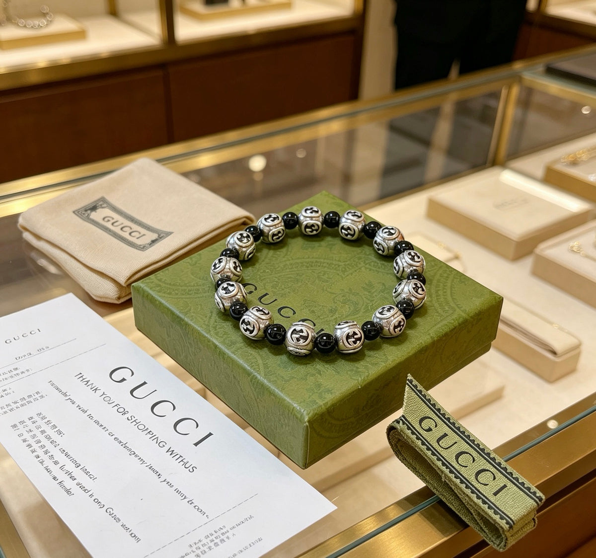Gucci Anger Forest Interlocking G Black Agate Agate Crystal Accent Antiqued Bracelet - album image 7