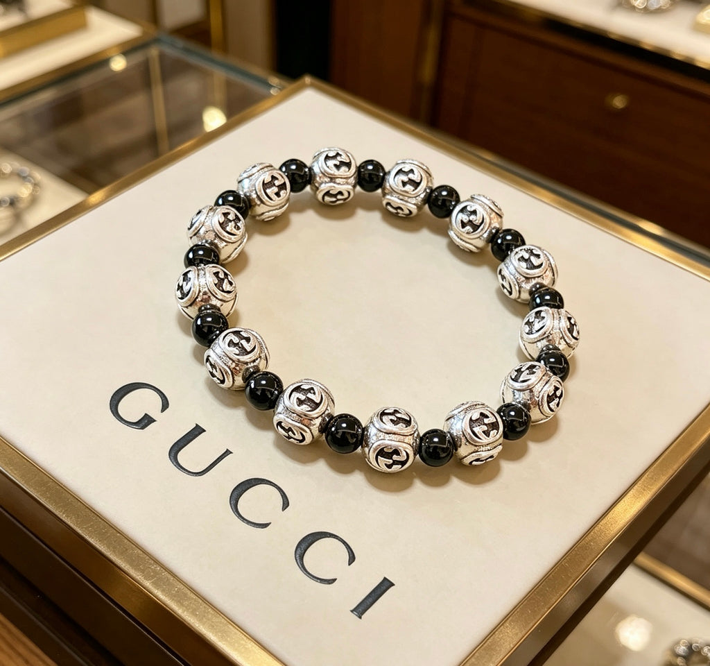 Gucci Anger Forest Interlocking G Black Agate Agate Crystal Accent Antiqued Bracelet - album image 2