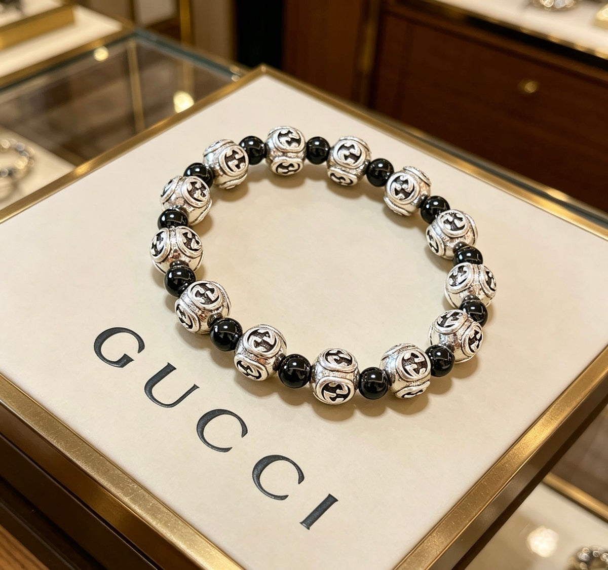 Gucci Anger Forest Interlocking G Black Agate Agate Crystal Accent Antiqued Bracelet - album image 2