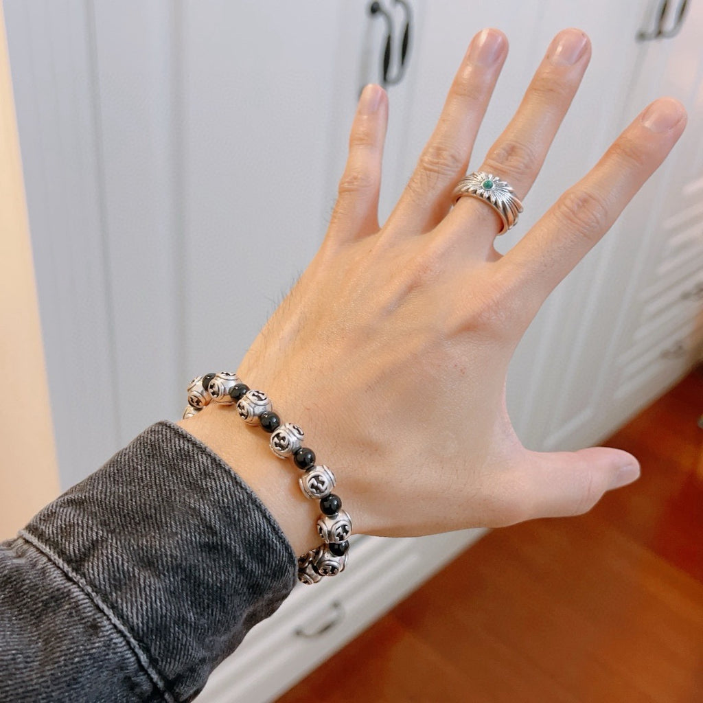 Gucci Anger Forest Interlocking G Black Agate Agate Crystal Accent Antiqued Bracelet - album image 3