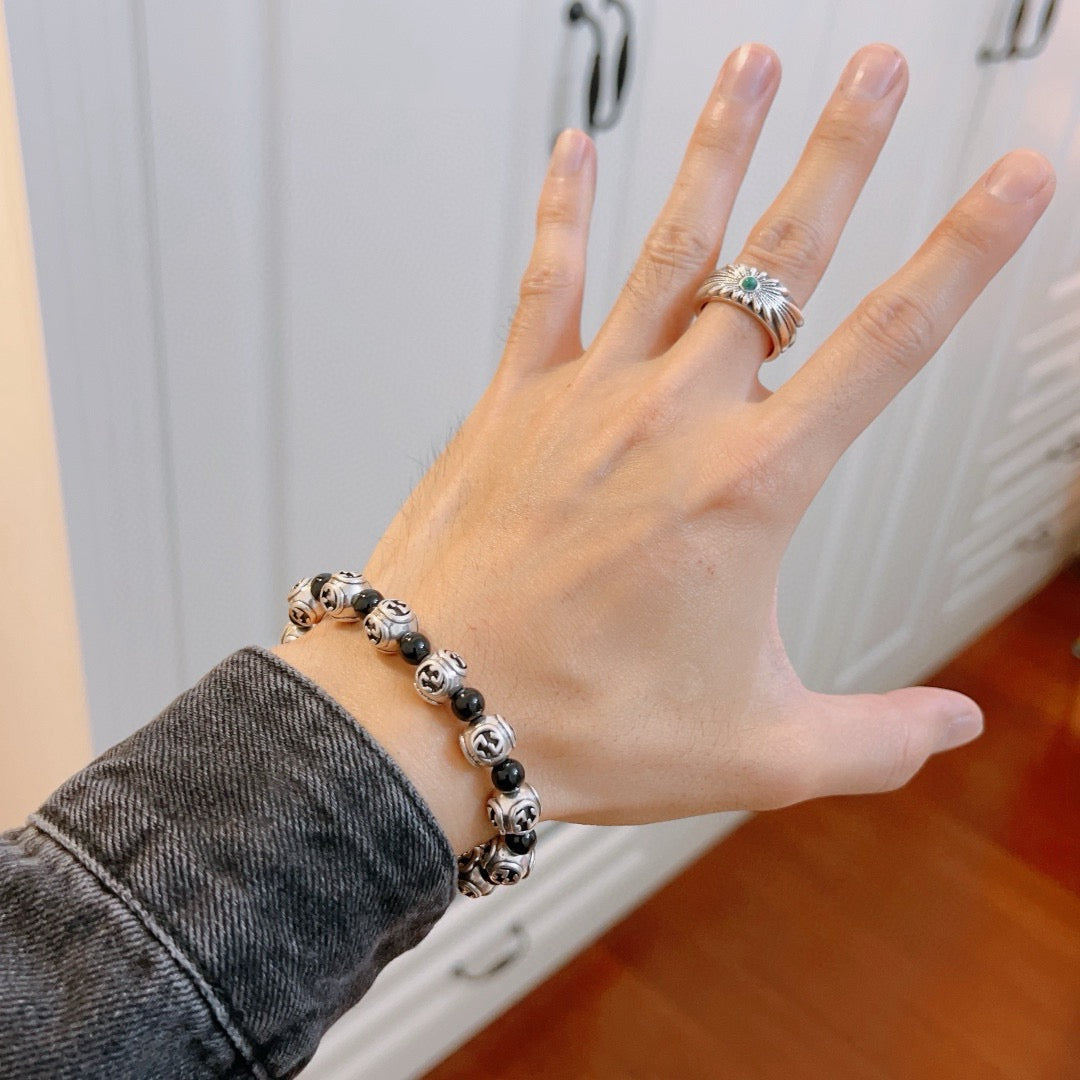 Gucci Anger Forest Interlocking G Black Agate Agate Crystal Accent Antiqued Bracelet - album image 3