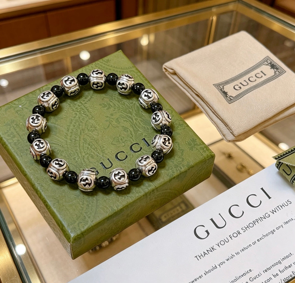 Gucci Anger Forest Interlocking G Black Agate Agate Crystal Accent Antiqued Bracelet - album image 5