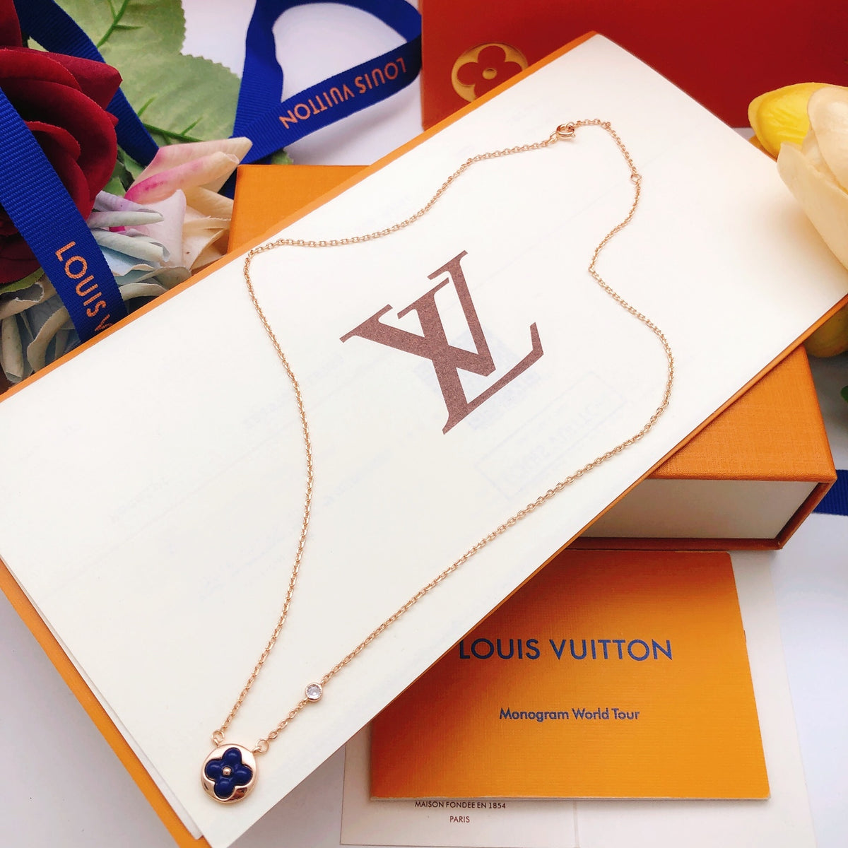 Louis Vuitton Rose Gold-Tone Gold-Tone Blue Mother-of-Pearl Necklace - album image 5