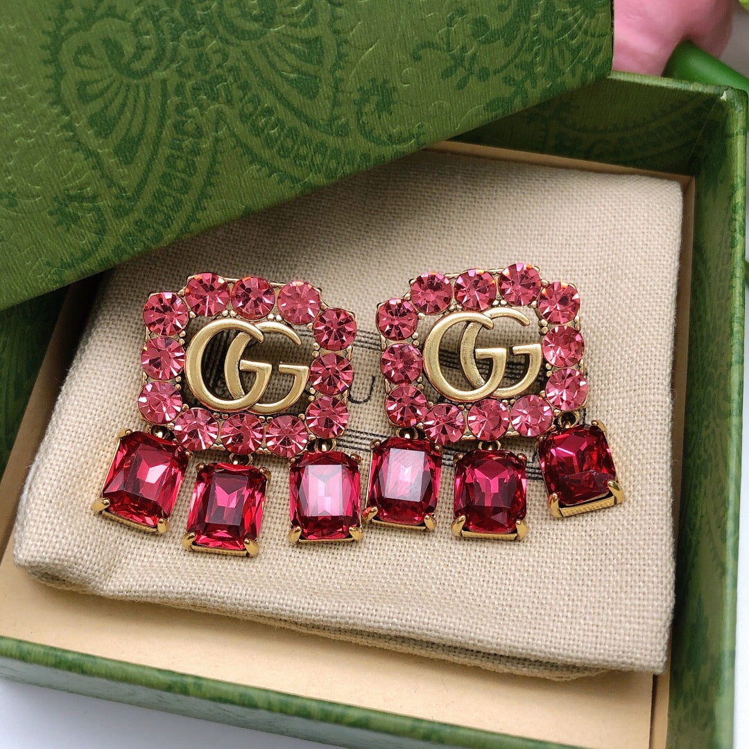 Gucci Interlocking G Red Crystal Accent Earrings - album image 2