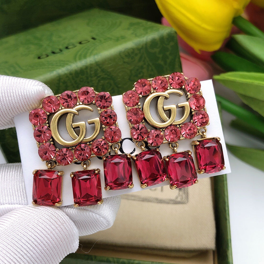 Gucci Interlocking G Red Crystal Accent Earrings - album image 1
