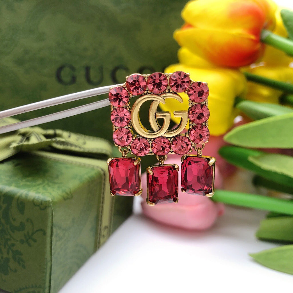 Gucci Interlocking G Red Crystal Accent Earrings - album image 6