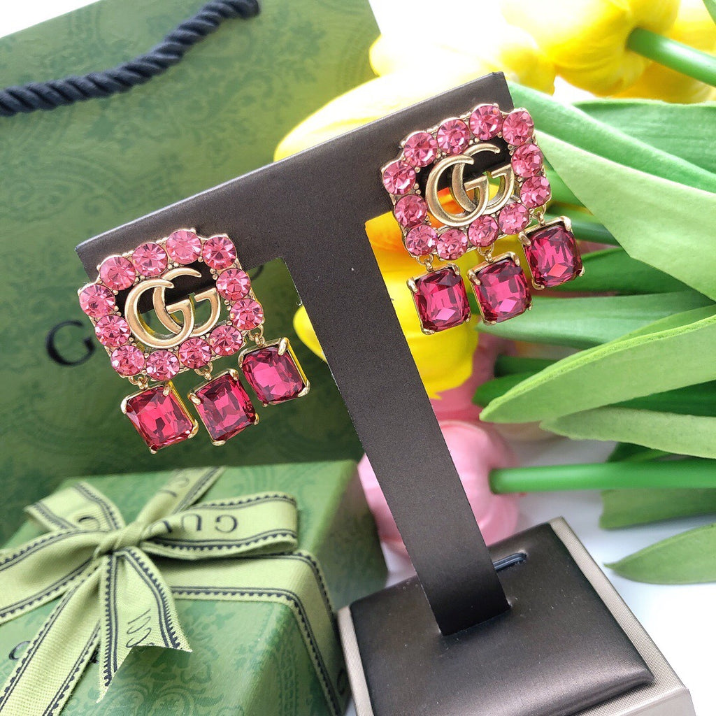 Gucci Interlocking G Red Crystal Accent Earrings - album image 5