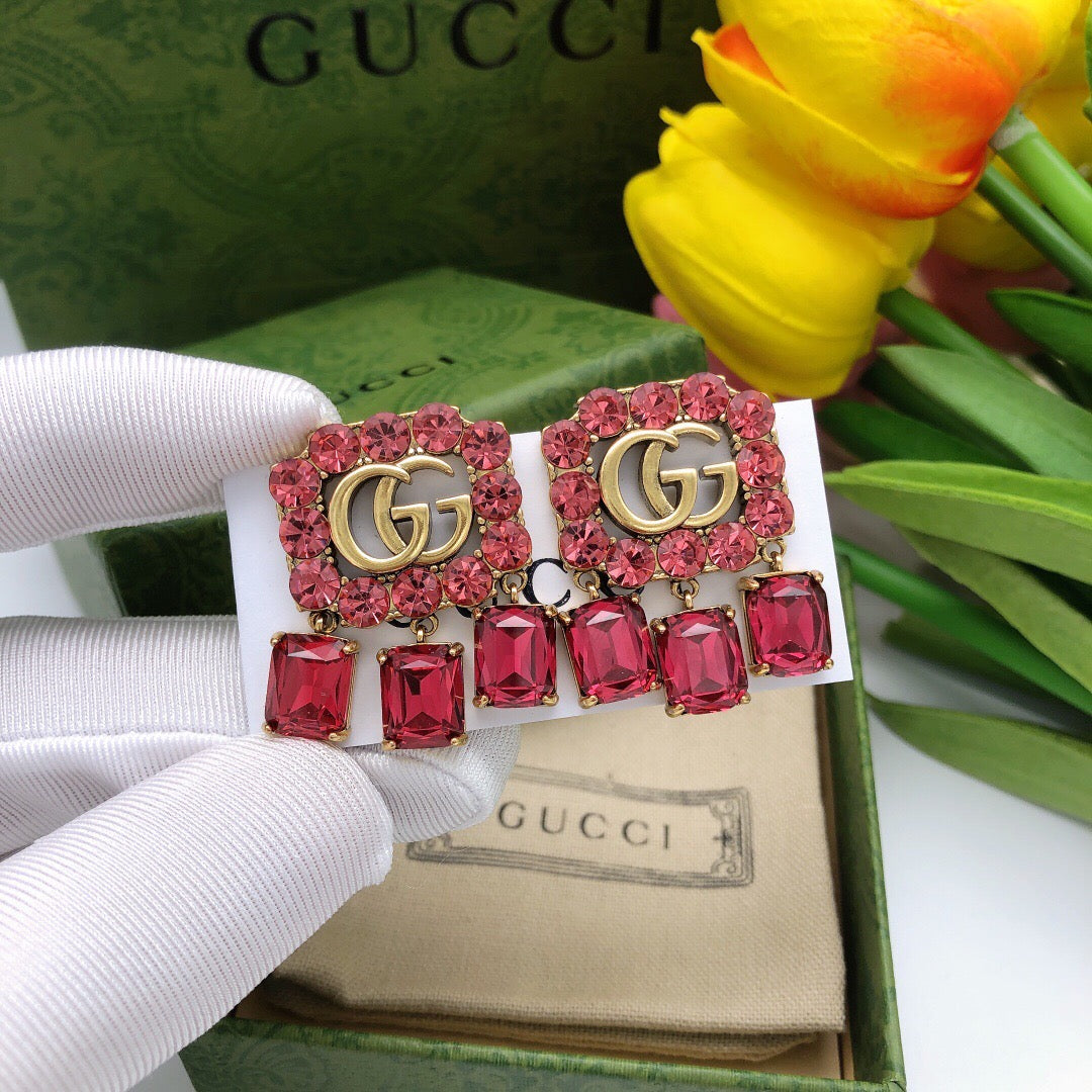 Gucci Interlocking G Red Crystal Accent Earrings - album image 4