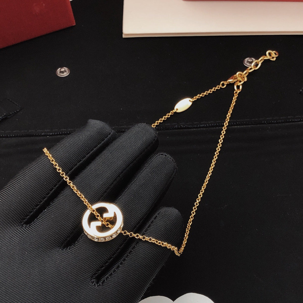 Gucci Circular Square Crystal Accent Necklace - album image 7