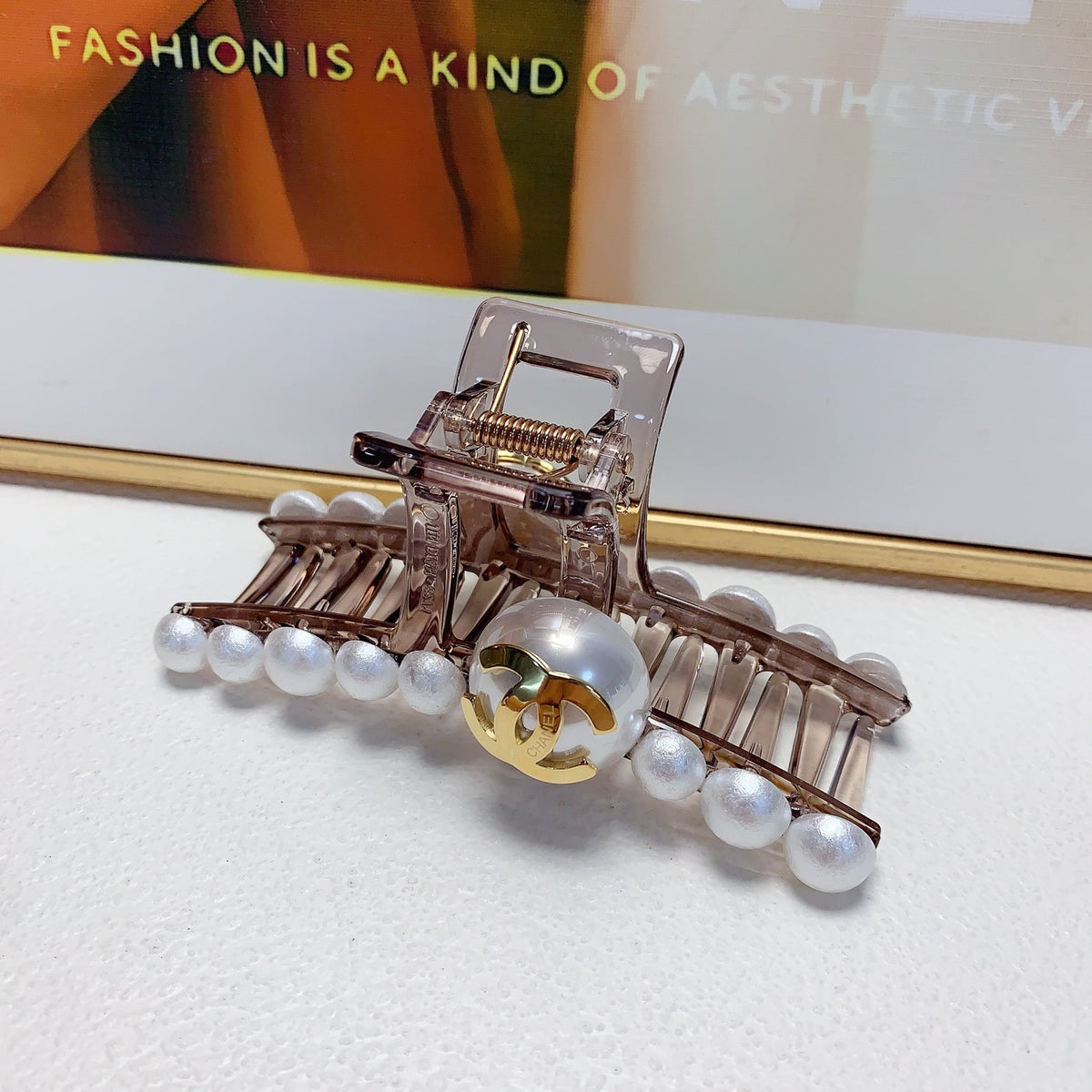 Saint Laurent Pearl and Letter-Motif Hair Claw - album image 9