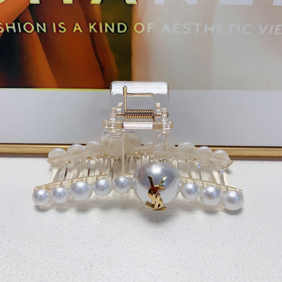 Saint Laurent Pearl and Letter-Motif Hair Claw - album image 4