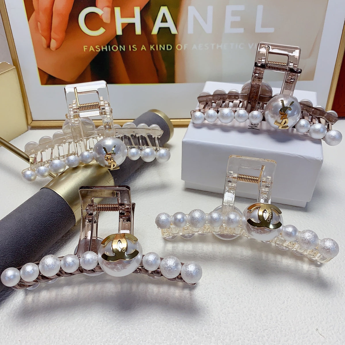 Saint Laurent Pearl and Letter-Motif Hair Claw - album image 1