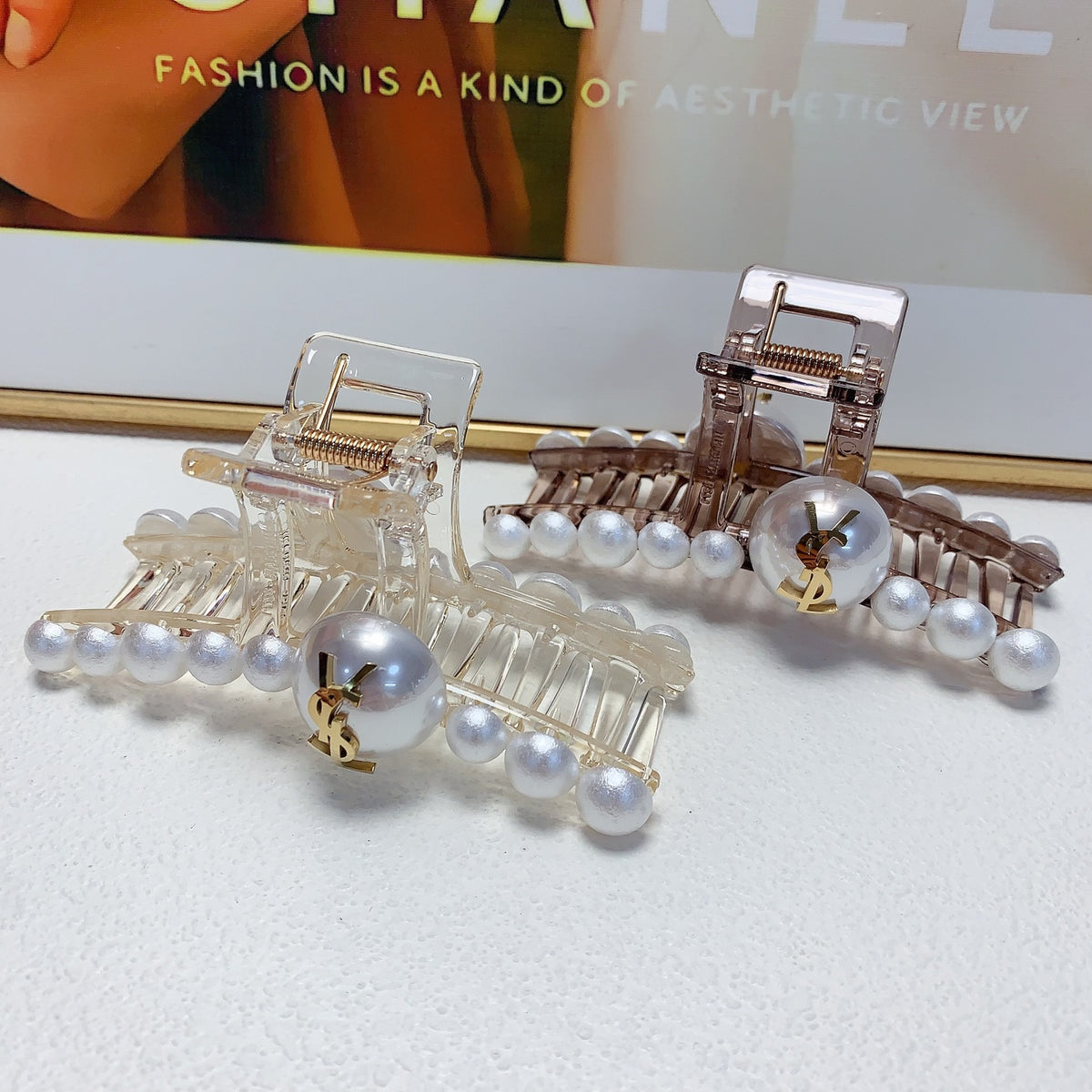 Saint Laurent Pearl and Letter-Motif Hair Claw - album image 2