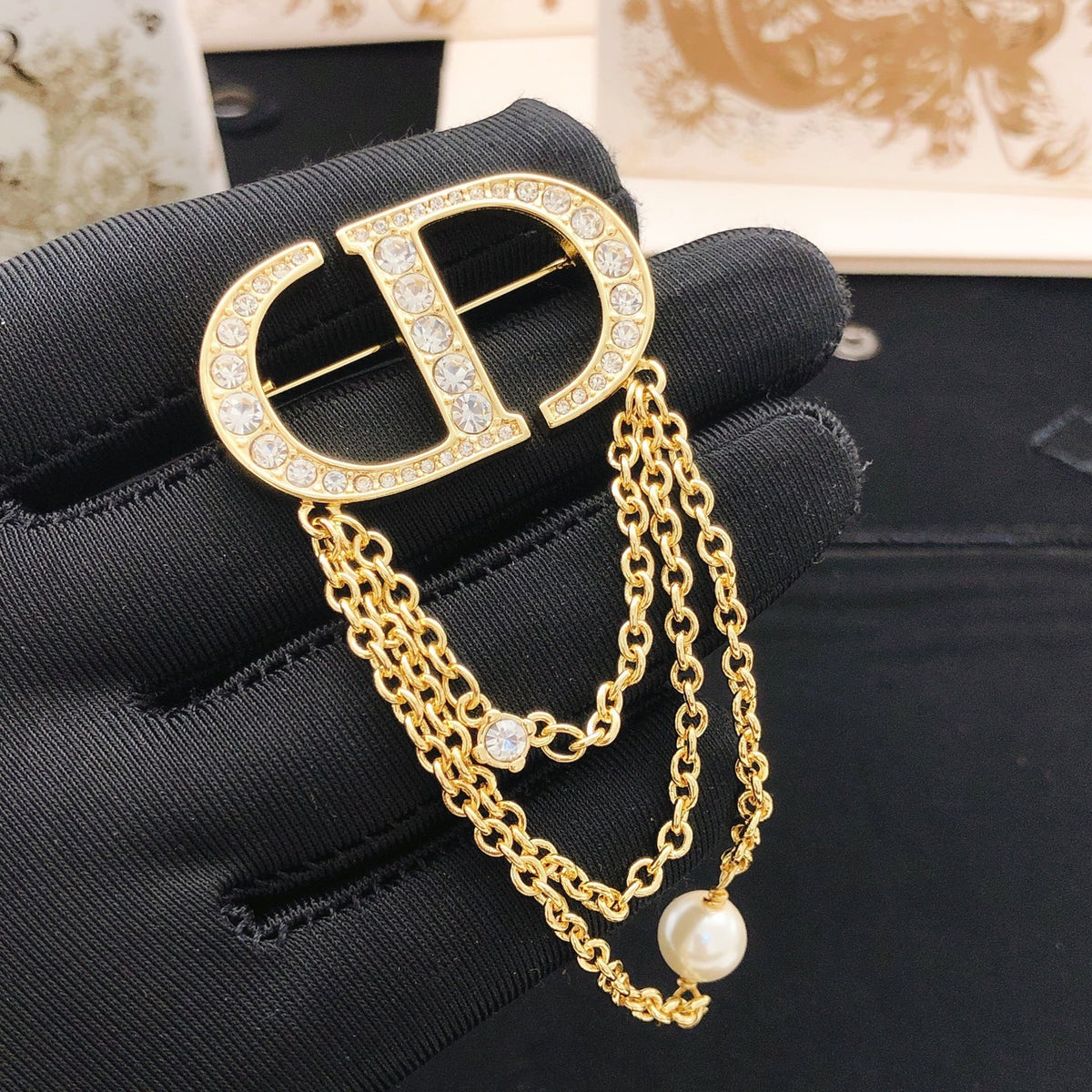 Dior Gold-Tone CD Draped-Chain Brooch - product image 4